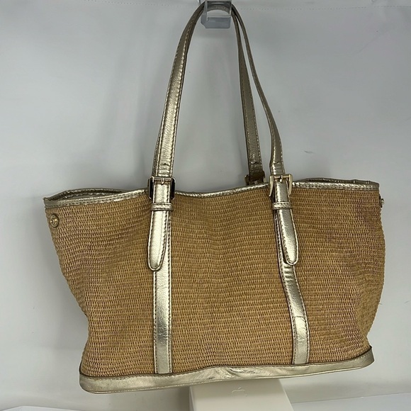 Michael Kors Straw/Gild Lame Leather Shoulder Tote with Removable Pouch - Picture 1 of 11